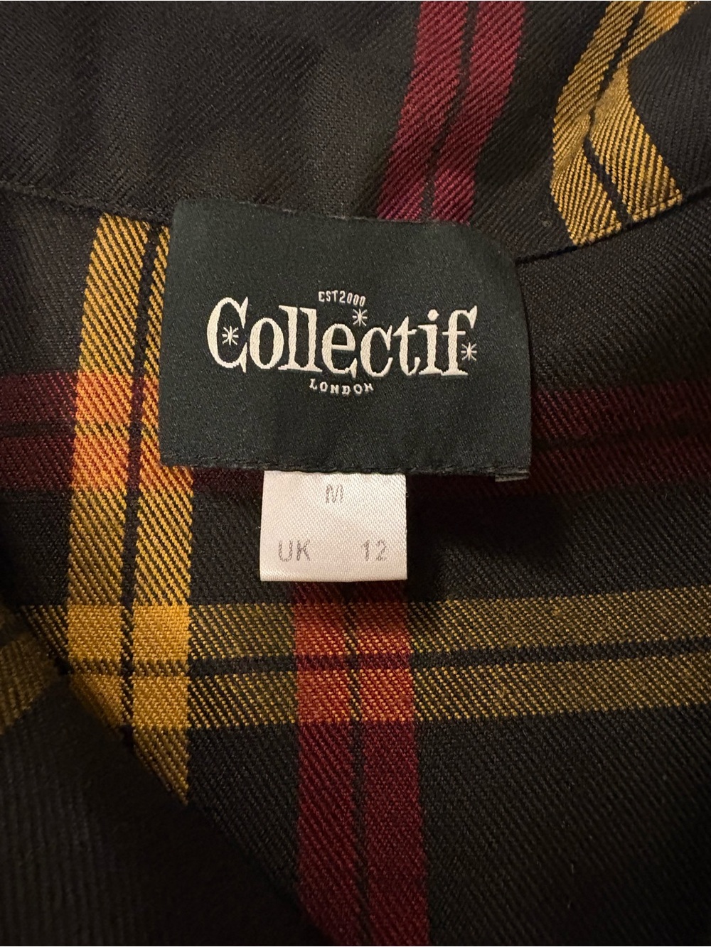 Collectif Caterina Giles Retro 50s Swing Dress with Black Yellow Red Check plaid - Picture 3 of 8